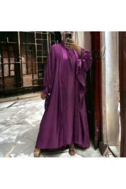 Gilet Et Robe Rayhana Très Ample Satiné Violet -Féminité Couture gilet et robe rayhana tres ample satine violet 3