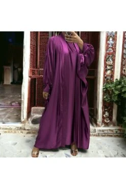 Gilet Et Robe Rayhana Très Ample Satiné Violet -Féminité Couture gilet et robe rayhana tres ample satine violet 4