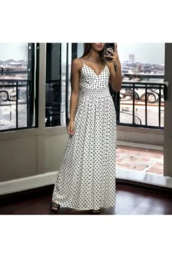 Longue Robe à Pois Blanc Et Noir Bretelles Amovible