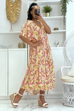 Longue Robe Blanche à Imprimé Hyper Tendance De La Saison Ample Et Confortable -Féminité Couture longue robe blanche a imprime hyper tendance de la saison ample et confortable 2