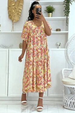 Longue Robe Blanche à Imprimé Hyper Tendance De La Saison Ample Et Confortable -Féminité Couture longue robe blanche a imprime hyper tendance de la saison ample et confortable 3