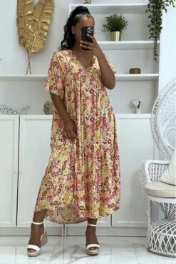 Longue Robe Blanche à Imprimé Hyper Tendance De La Saison Ample Et Confortable -Féminité Couture longue robe blanche a imprime hyper tendance de la saison ample et confortable 4