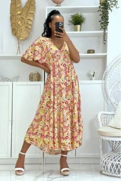 Longue Robe Blanche à Imprimé Hyper Tendance De La Saison Ample Et Confortable -Féminité Couture longue robe blanche a imprime hyper tendance de la saison ample et confortable 5