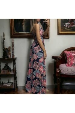 Longue Robe Bretelle à Motif En Marine Croisé Au Buste -Féminité Couture longue robe bretelle a motif en marine croise au buste 2