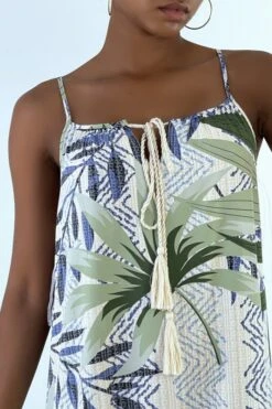 Longue Robe Bretelle à Motif Vert Avec Dentelle Et Pompon -Féminité Couture longue robe bretelle a motif vert avec dentelle et pompon 10