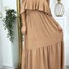 Longue Robe Camel évasé à Volant Avec Bretelles -Féminité Couture longue robe camel evase a volant avec bretelles