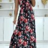 Longue Robe Croisé Motif Fleuris Noir Avec Bretelle Amovible -Féminité Couture longue robe croise motif fleuris noir avec bretelle amovible