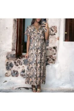 Longue Robe Croisé Rose à Motif Très Chic -Féminité Couture longue robe croise rose a motif tres chic 1