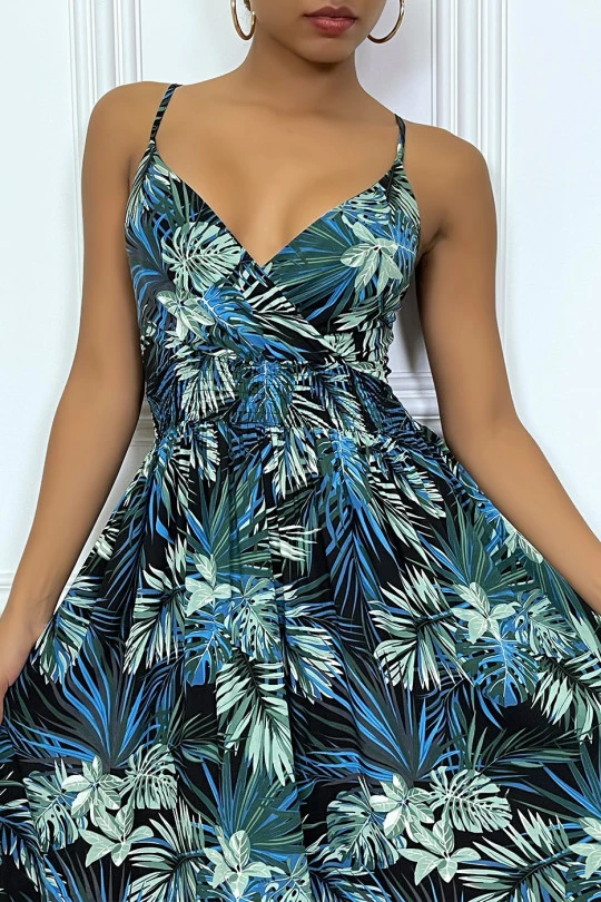 Longue Robe D'été Bleu Royal à Imprimé Tropical Et Cintrée à La Taille. 7 Longue Robe D'été Bleu Royal à Imprimé Tropical Et Cintrée à La Taille. – Image 5