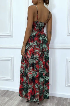 Longue Robe D'été Rouge à Imprimé Tropical Et Cintrée à La Taille. -Féminité Couture longue robe d ete rouge a imprime tropical et cintree a la taille 4