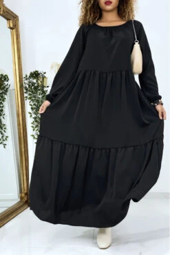 Longue Robe évasé Noire Col Rond -Féminité Couture longue robe evase noire col rond 1