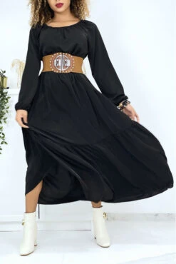 Longue Robe évasé Noire Col Rond -Féminité Couture longue robe evase noire col rond 10