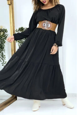 Longue Robe évasé Noire Col Rond -Féminité Couture longue robe evase noire col rond 11