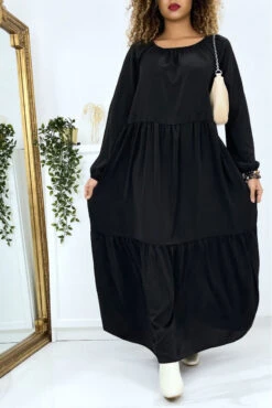 Longue Robe évasé Noire Col Rond -Féminité Couture longue robe evase noire col rond 2