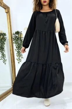 Longue Robe évasé Noire Col Rond -Féminité Couture longue robe evase noire col rond 3