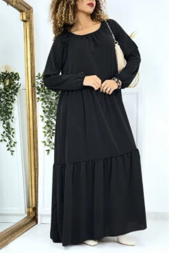 Longue Robe évasé Noire Col Rond -Féminité Couture longue robe evase noire col rond 4