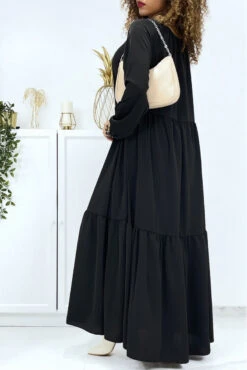 Longue Robe évasé Noire Col Rond -Féminité Couture longue robe evase noire col rond 5