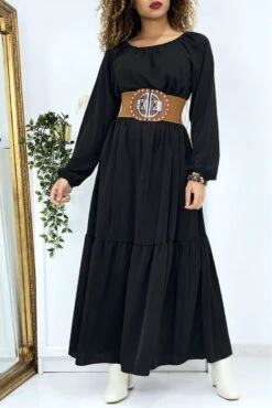 Longue Robe évasé Noire Col Rond -Féminité Couture longue robe evase noire col rond 7