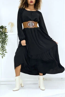 Longue Robe évasé Noire Col Rond -Féminité Couture longue robe evase noire col rond 8