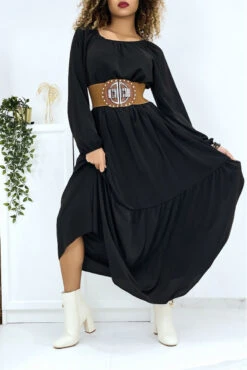 Longue Robe évasé Noire Col Rond -Féminité Couture longue robe evase noire col rond 9