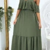 Longue Robe Kaki évasé à Volant Avec Bretelles -Féminité Couture longue robe kaki evase a volant avec bretelles