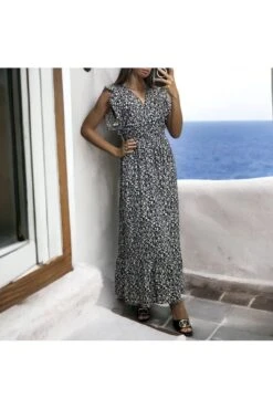 Longue Robe Liberty Marine Froncé à La Taille -Féminité Couture longue robe liberty marine fronce a la taille 2