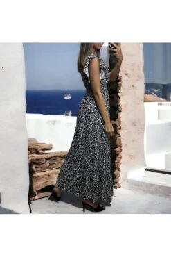 Longue Robe Liberty Marine Froncé à La Taille -Féminité Couture longue robe liberty marine fronce a la taille 3