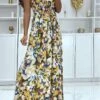Longue Robe Motif Très Chic à Dominance Jaune -Féminité Couture longue robe motif tres chic a dominance jaune