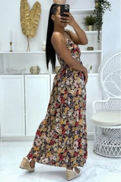 Longue Robe Motif Très Chic à Dominance Marine -Féminité Couture longue robe motif tres chic a dominance marine 2