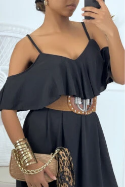 Longue Robe Noir évasé à Volant Avec Bretelles -Féminité Couture longue robe noir evase a volant avec bretelles 6