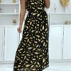 Longue Robe Noire Motif Plumes Avec Attache Au Col -Féminité Couture longue robe noire motif plumes avec attache au col