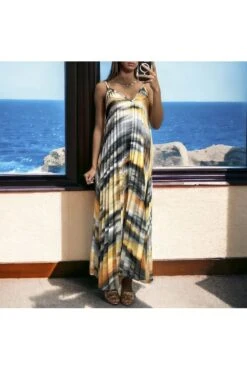 Longue Robe Plissé Avec Sublime Motif Imprimé -Féminité Couture longue robe plisse avec sublime motif imprime 2