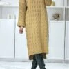 Longue Robe Pull Camel Tréssé Over Size Manche Revers -Féminité Couture longue robe pull camel tresse over size manche revers