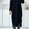 Longue Robe Pull Noire Tréssé Over Size Manche Revers -Féminité Couture longue robe pull noire tresse over size manche revers