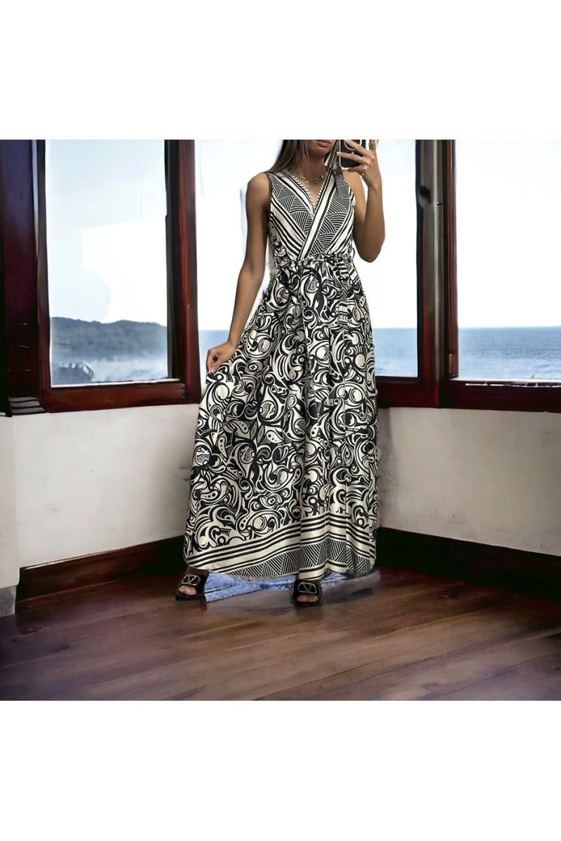 Devant 31 Devant -Féminité Couture longue robe satine noir et blanc croise au buste 2