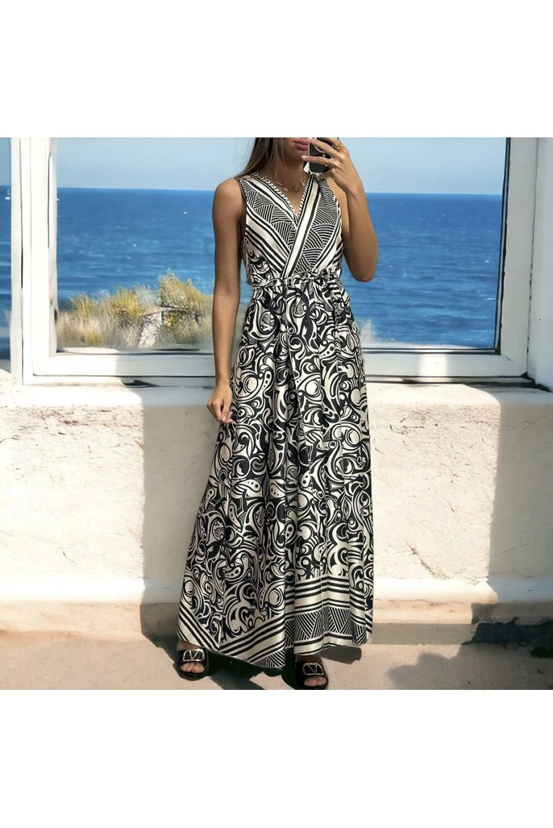 Devant 30 Devant -Féminité Couture longue robe satine noir et blanc croise au buste