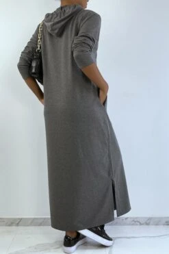 Longue Robe Sweat Abaya Anthracite à Capuche -Féminité Couture longue robe sweat abaya anthracite a capuche 3