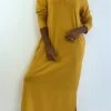 Longue Robe Sweat Abaya Moutarde à Capuche -Féminité Couture longue robe sweat abaya moutarde a capuche