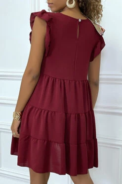 Robe Bordeaux Froncée à Volant Et Coupe évasée -Féminité Couture robe bordeaux froncee a volant et coupe evasee 4
