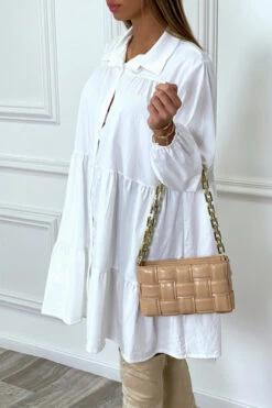 Robe Chemise Blanche à Volant En Coton -Féminité Couture robe chemise blanche a volant en coton 2