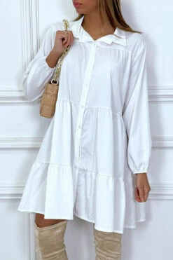 Robe Chemise Blanche à Volant En Coton