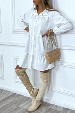 Robe Chemise Blanche à Volant En Coton -Féminité Couture robe chemise blanche a volant en coton 4