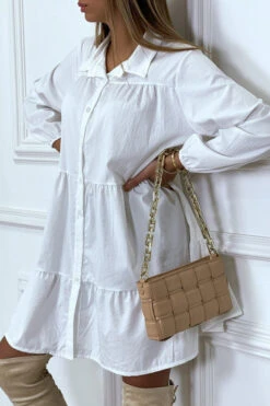 Robe Chemise Blanche à Volant En Coton -Féminité Couture robe chemise blanche a volant en coton 5