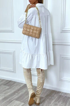 Robe Chemise Blanche à Volant En Coton -Féminité Couture robe chemise blanche a volant en coton 6