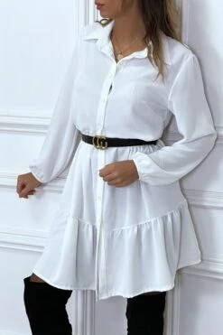 Robe Chemise Blanche à Volant Et Boutons -Féminité Couture robe chemise blanche a volant et boutons 2