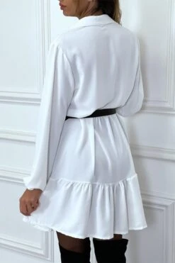 Robe Chemise Blanche à Volant Et Boutons -Féminité Couture robe chemise blanche a volant et boutons 4