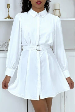 Robe Chemise Blanche Boutonné Avec Ceinture -Féminité Couture robe chemise blanche boutonne avec ceinture 4