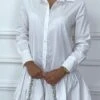 Robe Chemise Blanche Plissée Au Bas Et évasée -Féminité Couture robe chemise blanche plissee au bas et evasee