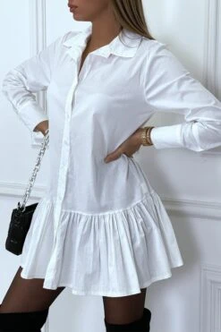 Robe Chemise Blanche Plissée Au Bas Et évasée -Féminité Couture robe chemise blanche plissee au bas et evasee 3