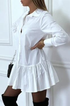 Robe Chemise Blanche Plissée Au Bas Et évasée -Féminité Couture robe chemise blanche plissee au bas et evasee 4